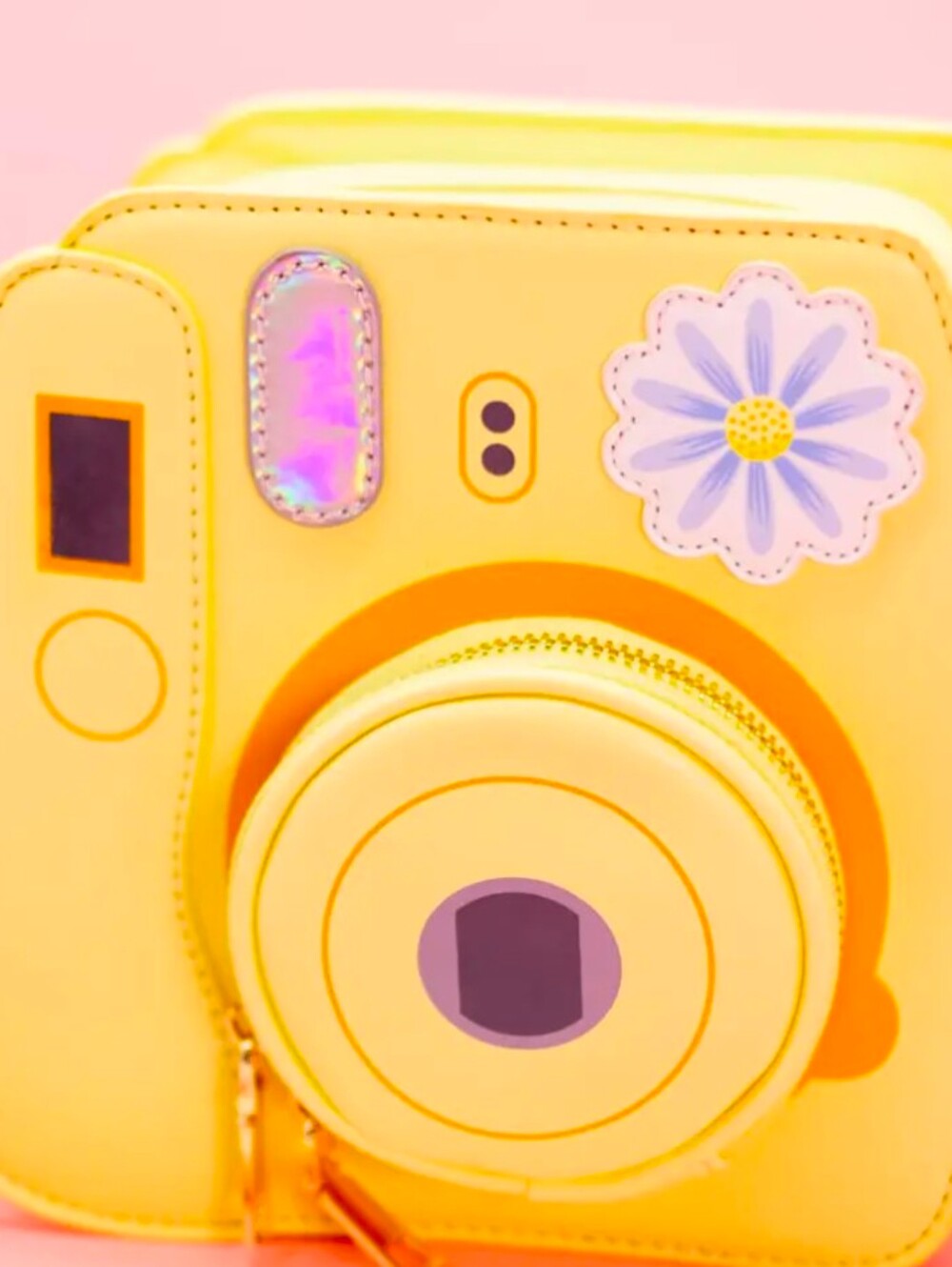 Yellow Camera-Shaped Crossbody Bag with Floral Accent